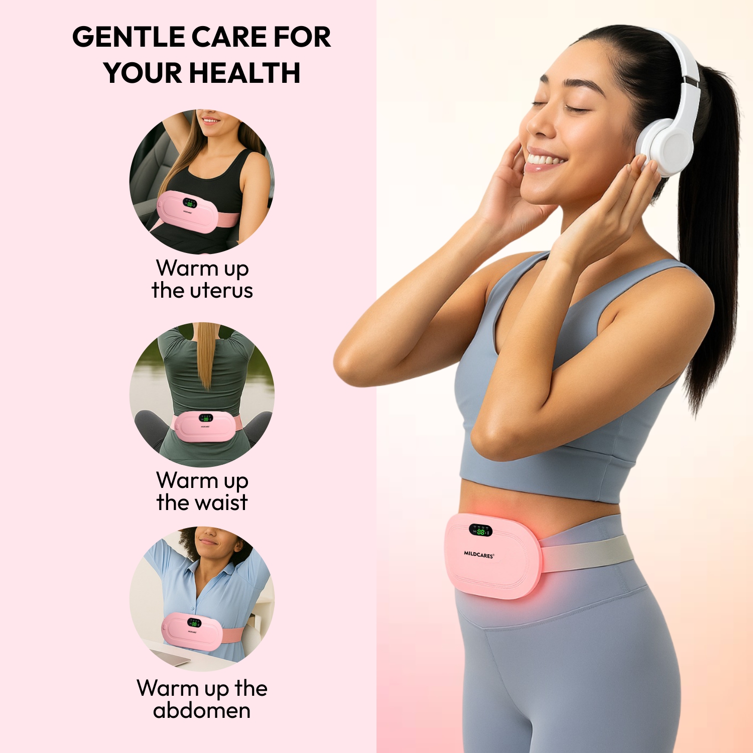 Mildcares Period Pain Relief Massager With Heating Pad | Cordless Menstrual Cramp Belt